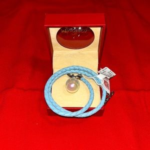 Authentic Majorica Blue Leather Pearl Bracelet Sicilia With Tags New